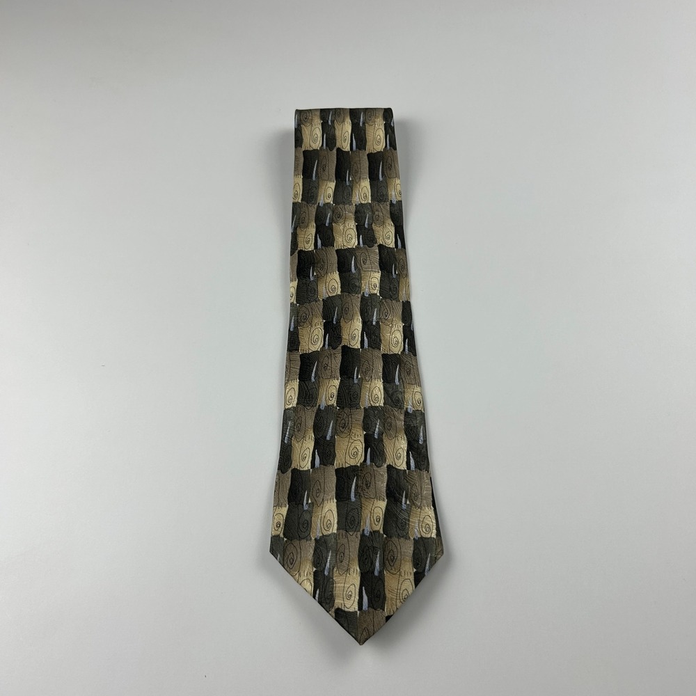 Vintage 1996 J Garcia Like a Twittering Machine Olive Geometric 100% Silk Tie